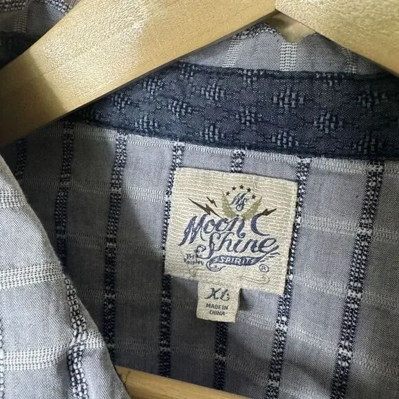 Moon Shine Spirit Shirt Mens XL Button Up Pearl Snap Long Sleeve Western Plaid - Picture 4 of 14